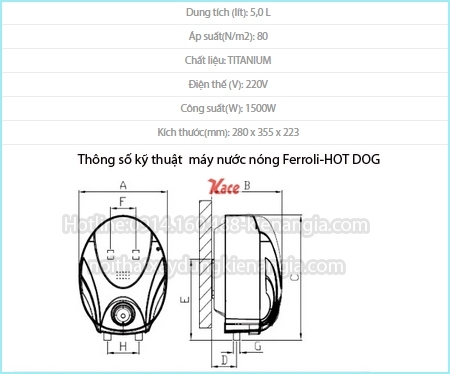 Bình nước nóng chậu rửa chén Ferroli KAG-HOT DOG