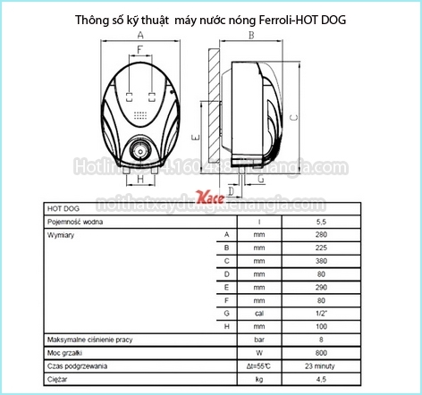 Bình nước nóng chậu rửa chén Ferroli KAG-HOTDOG E