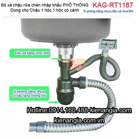 Bộ xả chậu rửa chén 1 hộc phổ thông nhập khẩu KAG-RT1187