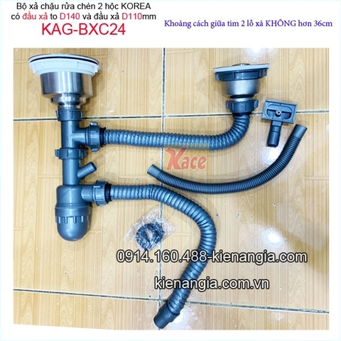 Bộ xả chậu rửa chén 2 hộc lệch đầu xả D140 và D110 KAG-BXC24