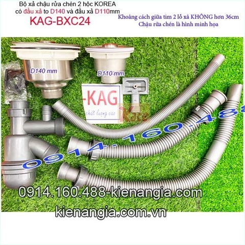 Bộ xả chậu rửa chén 2 hộc lệch đầu xả D140 và D110 KAG-BXC24