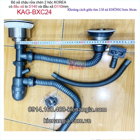 Bộ xả chậu rửa chén 2 hộc lệch đầu xả D140 và D110 KAG-BXC24