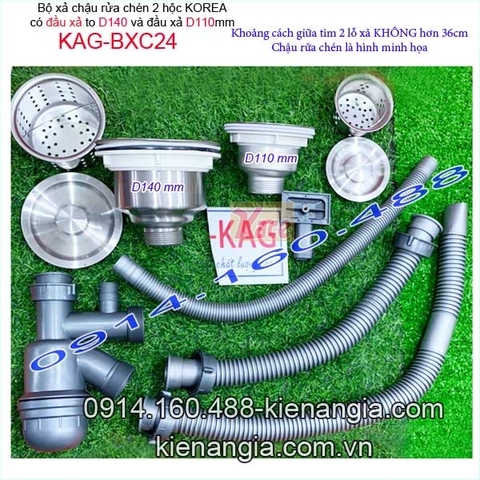 Bộ xả chậu rửa chén 2 hộc lệch đầu xả D140 và D110 KAG-BXC24