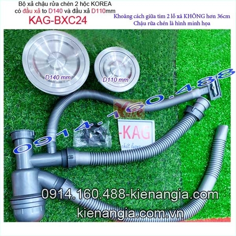 Bộ xả chậu rửa chén 2 hộc lệch đầu xả D140 và D110 KAG-BXC24