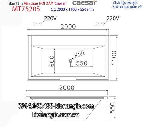 Bồn dài xây Caesarbồn nằm 2 mét massage hơi Caesar-MT7520S