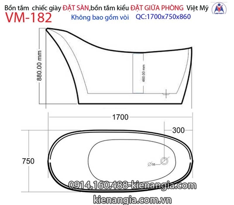 Bồn tắm chiếc giày Đặt sàn acrylic Việt Mỹ VM-182