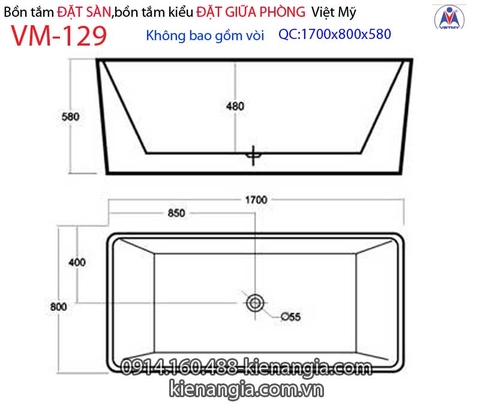 Bồn tắm chữ nhật Đặt sàn acrylic Việt Mỹ VM-129