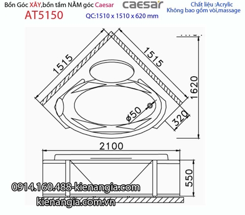 Bồn tắm góc chân yếm 15 mét Caesar-AT5150