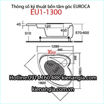 Bồn tắm góc massage EUROCA Acrylic EU1-1300