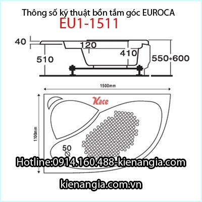 Bồn tắm góc massage EUROCA Acrylic EU1-1515