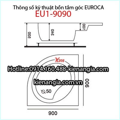 Bồn tắm góc massage EUROCA Acrylic EU1-9090