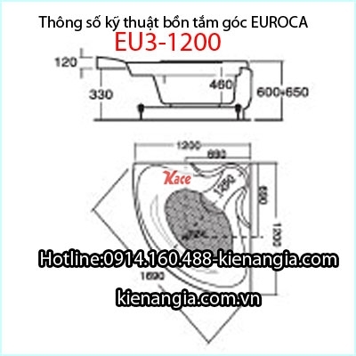 Bồn tắm góc massage EUROCA Acrylic EU3-1200