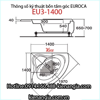 Bồn tắm góc massage EUROCA Acrylic EU3-1400