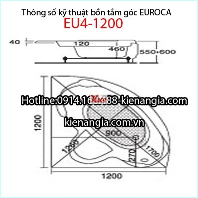 Bồn tắm góc massage EUROCA Acrylic EU4-1200