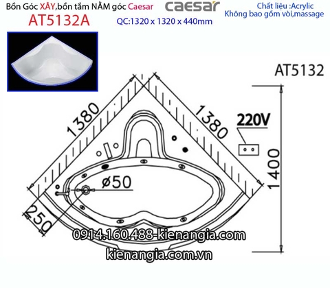 Bồn tắm góc xây Caesar 13 mét AT5132A