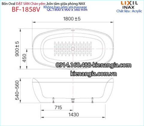 Bồn tắm Inax đặt sànbồn tắm lập thể INAX BF-1858V