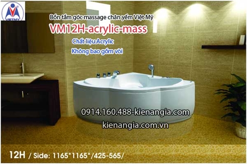 Bồn tắm massage góc 12m acrylic Việt Mỹ chân yếm 12H-Massage