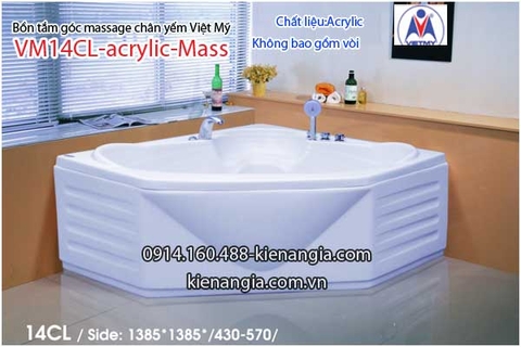 Bồn tắm massage góc 14m acrylic Việt Mỹ chân yếm 14CL-Massage