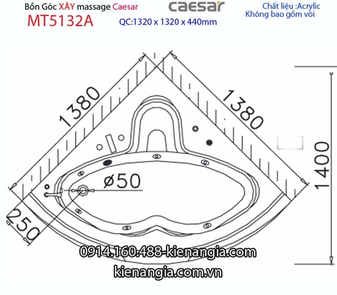 Bồn tắm massage góc xây 132 mét Caesar-MT5132A