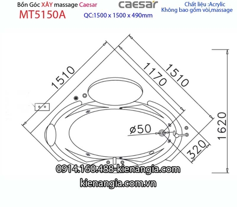 Bồn tắm massage góc xây 15 mét Caesar-MT5150A