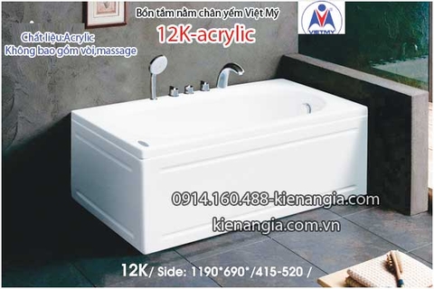 Bồn tắm nằm Acrylic chân yếm dài 12m Việt Mỹ  VM12K-Acrylic