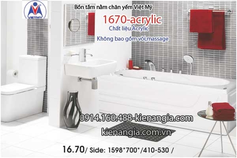 Bồn tắm nằm Acrylic chân yếm dài 16m Việt Mỹ VM670-Acrylic