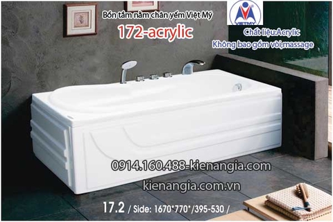 Bồn tắm nằm Acrylic chân yếm dài 17m Việt Mỹ VM172-Acrylic