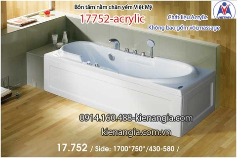 Bồn tắm nằm Acrylic chân yếm dài 17m Việt Mỹ VM17752-Acrylic