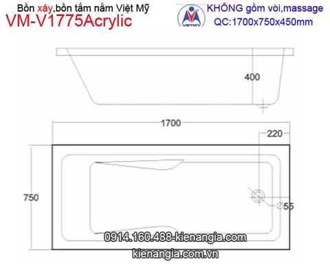 Bồn tắm nằm xây Acrylic Việt Mỹ VM-V1775Acrylic