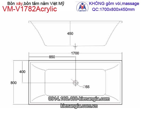 Bồn tắm nằm xây Acrylic Việt Mỹ  VM-V1782Acrylic