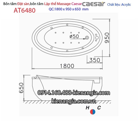 Bồn tắm oval lập thể đặt sàn  Caesar-AT6480