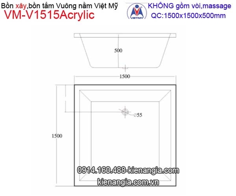 Bồn tắm vuông xây Acrylic Việt Mỹ VM-V1515Acrylic