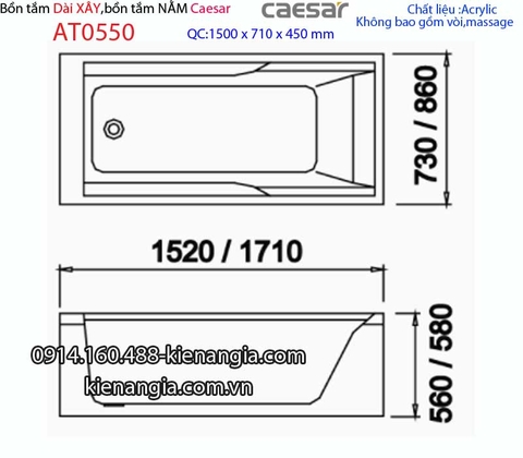 Bồn tắm xây dài 15 mét Caesar-AT0550