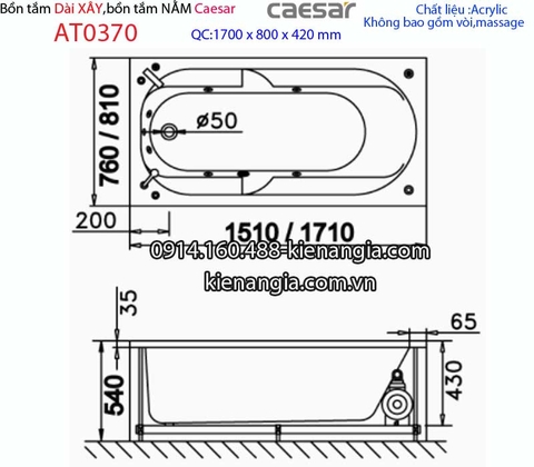 Bồn tắm xây dài 17 mét Caesar-AT0370