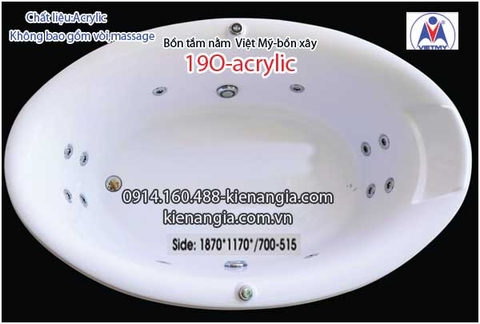 Bồn xây oval bồn tắm nằm 19m Việt Mỹ Acrylic-19O