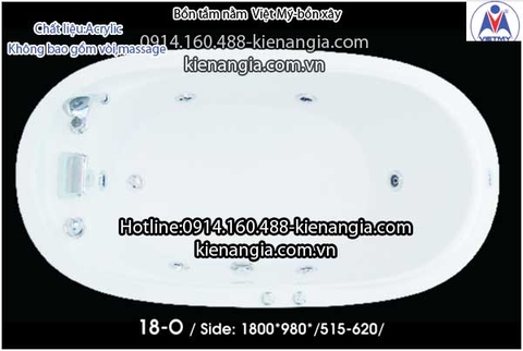 Bồn xây ovalbồn tắm oval nằm 18m Việt Mỹ Acrylic-18O