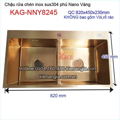 Chậu 2 hộc đều phủ Nano vàng 82x45cm KAG-NNY8245