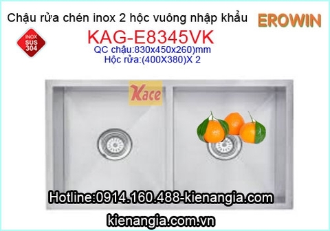 Chậu âm bàn đá EROWIN 2 hộc inox 304 KAG-E8345VK