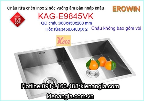Chậu âm bàn đá EROWIN 2 hộc inox 304 KAG-E9845VK