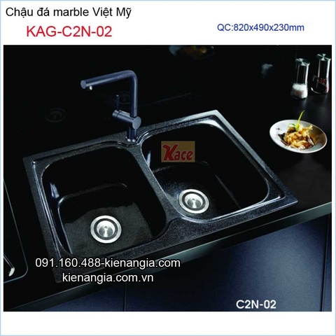 Chậu đá marble 2 hộc 83x49 cm Việt Mỹ KAG-S2N-02
