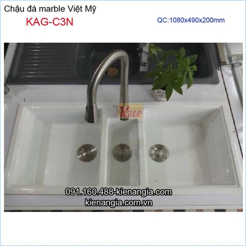 Chậu đá marble 3 hộc 108x49 x20cmViệt Mỹ KAG-C3NC