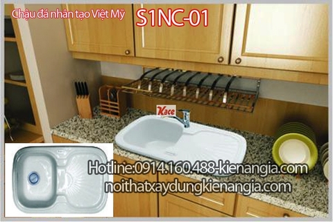 Chậu đá nhân tạo 1 hộc 78x50 x22.5cm Việt Mỹ S1NC-01