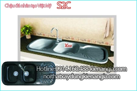 Chậu đá nhân tạo 2 hộc 1 cánh 116x48.5 x 19.5cm Việt Mỹ S2C