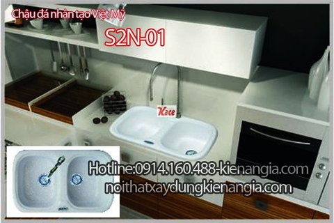 Chậu đá nhân tạo 2 hộc 79x48 x21.5cm Việt Mỹ S2N-01