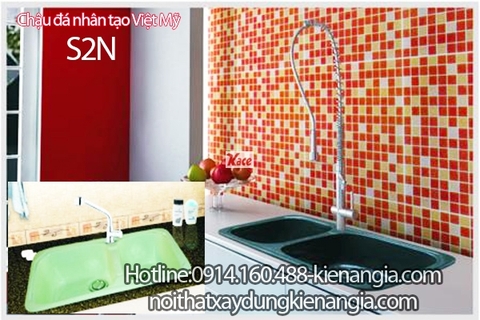 Chậu đá nhân tạo 2 hộc 79x43 x 18.5cm Việt Mỹ S2N