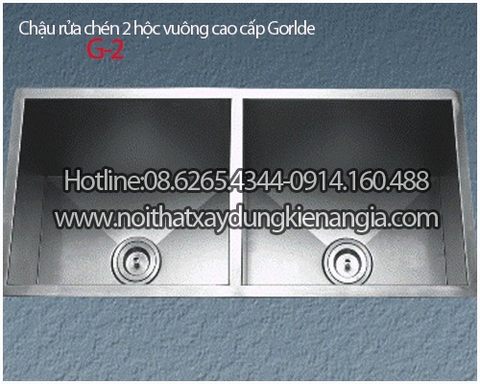 Chậu inox 304 2 hộc vuông âm bàn 88x50 x25cm CRBAGORLDE G-2