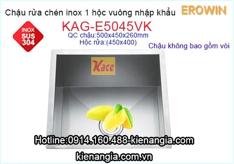 Chậu inox 304 âm bàn EROWIN vuông 1 hộc KAG-E5045VK