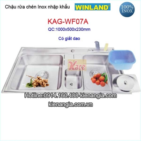 Chậu inox nhập khẩu 2 hộc có hộc rác 100X50 cm Winland KAG-WF07A