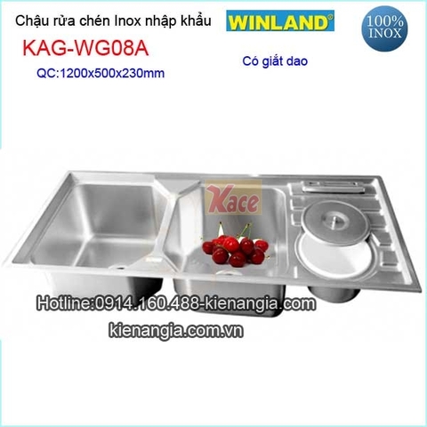Chậu inox 2 hộc có hộc rác 120x50 cm Winland KAG-WG08A