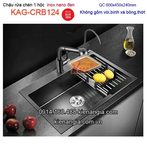 Chậu nano đen 1 hộc 60x45cm inox 304 KAG-CRB124